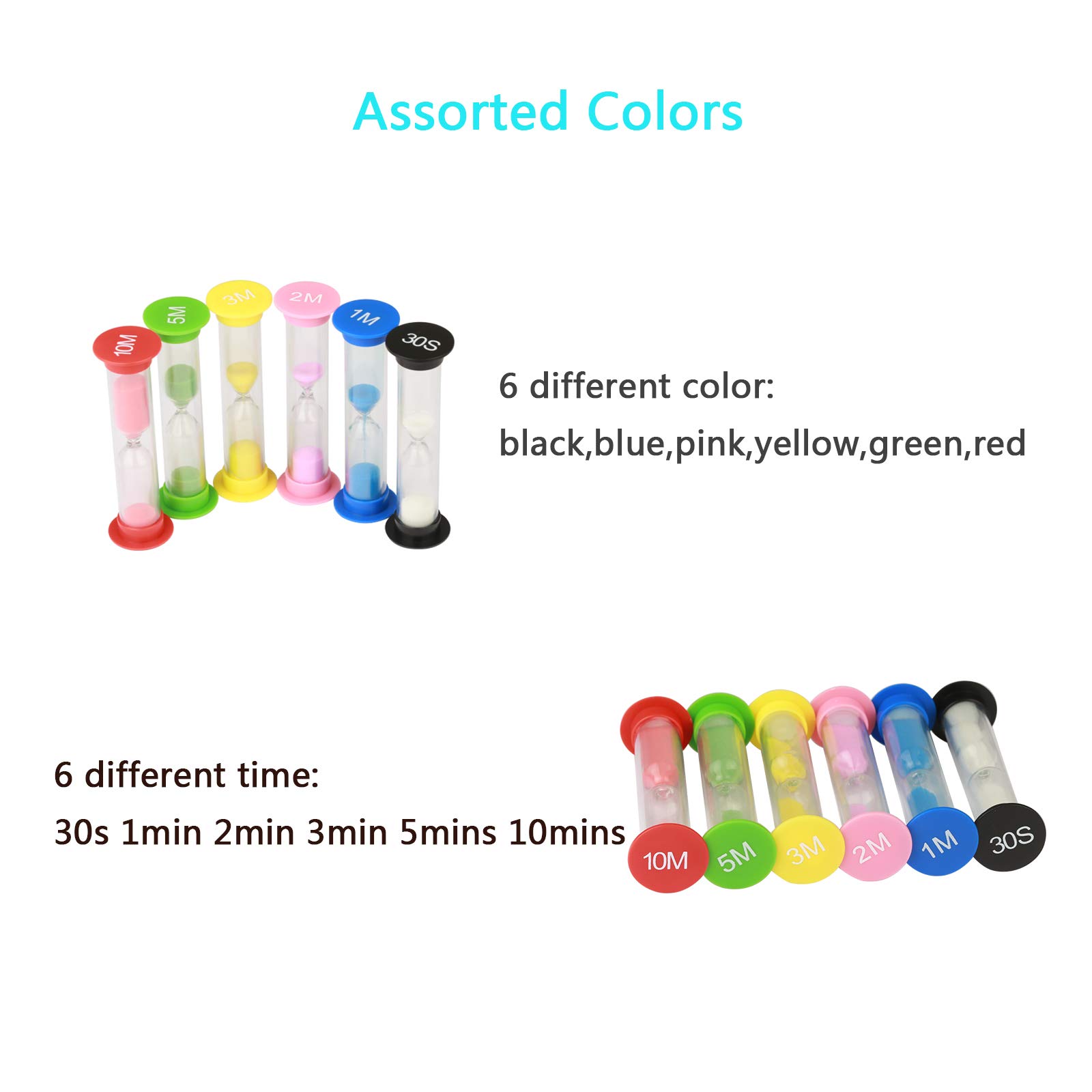 Sand Timer MEZOOM 6 Pcs Colorful Hourglass Sandglass 10 mins /5 mins /3 mins /2 mins /1 mins /30 sec Sand Clock Timer with Silver Whistle and Storage Box for Kitchen Cooking Kids Adult (Small)