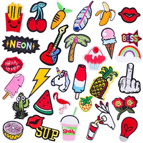 Iron on Patches Embroidery Applique Assorted Size 30 Pieces Decoration Kit DIY Sew on Patch for Jeans, Clothing, Shoes, Caps (patch1)