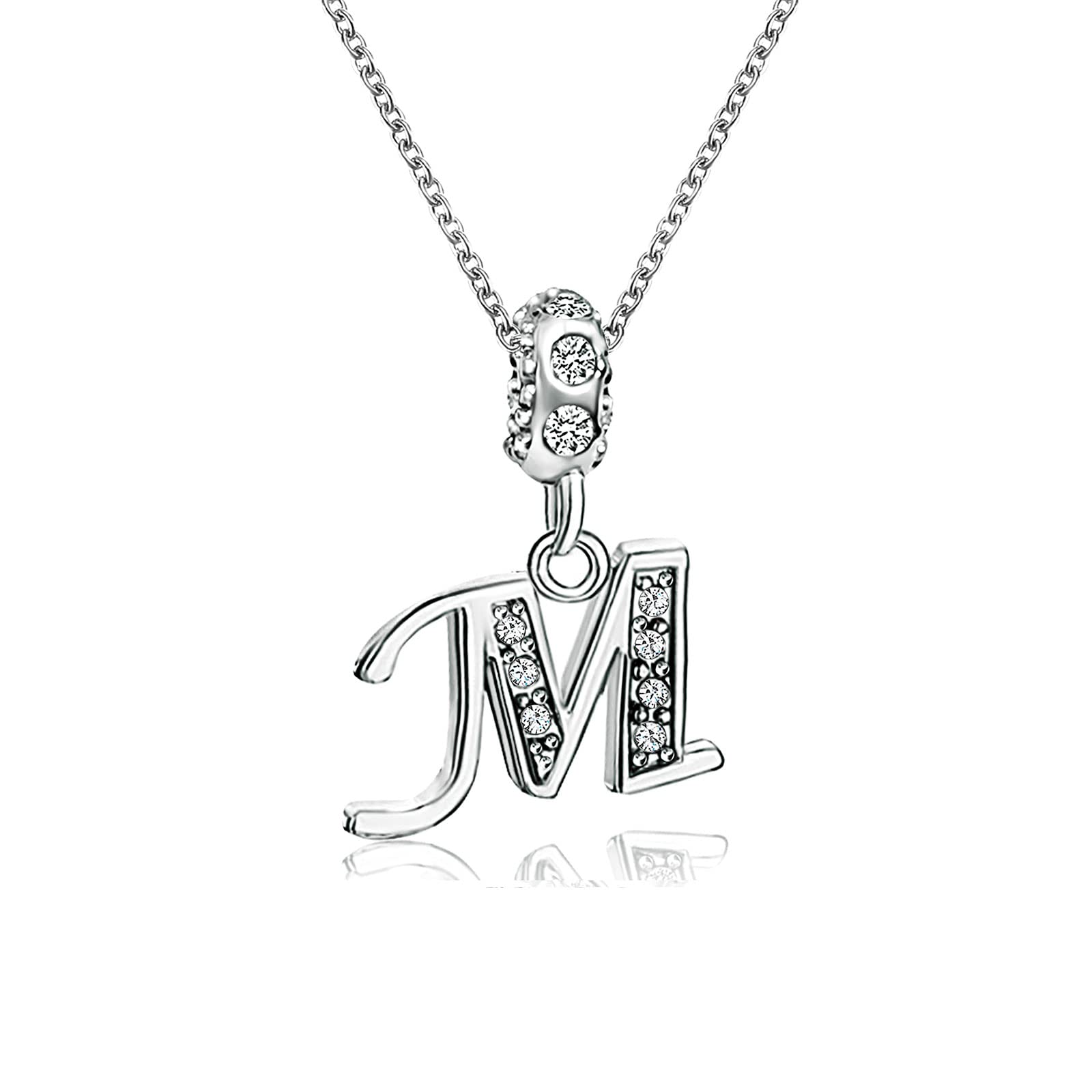 KunBead Jewelry 18 inch Letter M Initial Crystal Alphabet Name Girl Charm Pendant Necklace
