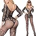 QueensHot Black Lace Sleeved Sheer Lingerie Babydoll Crotchless Teddy Nightie Leotard Body Suit Stocking Black Lace Pattern Large