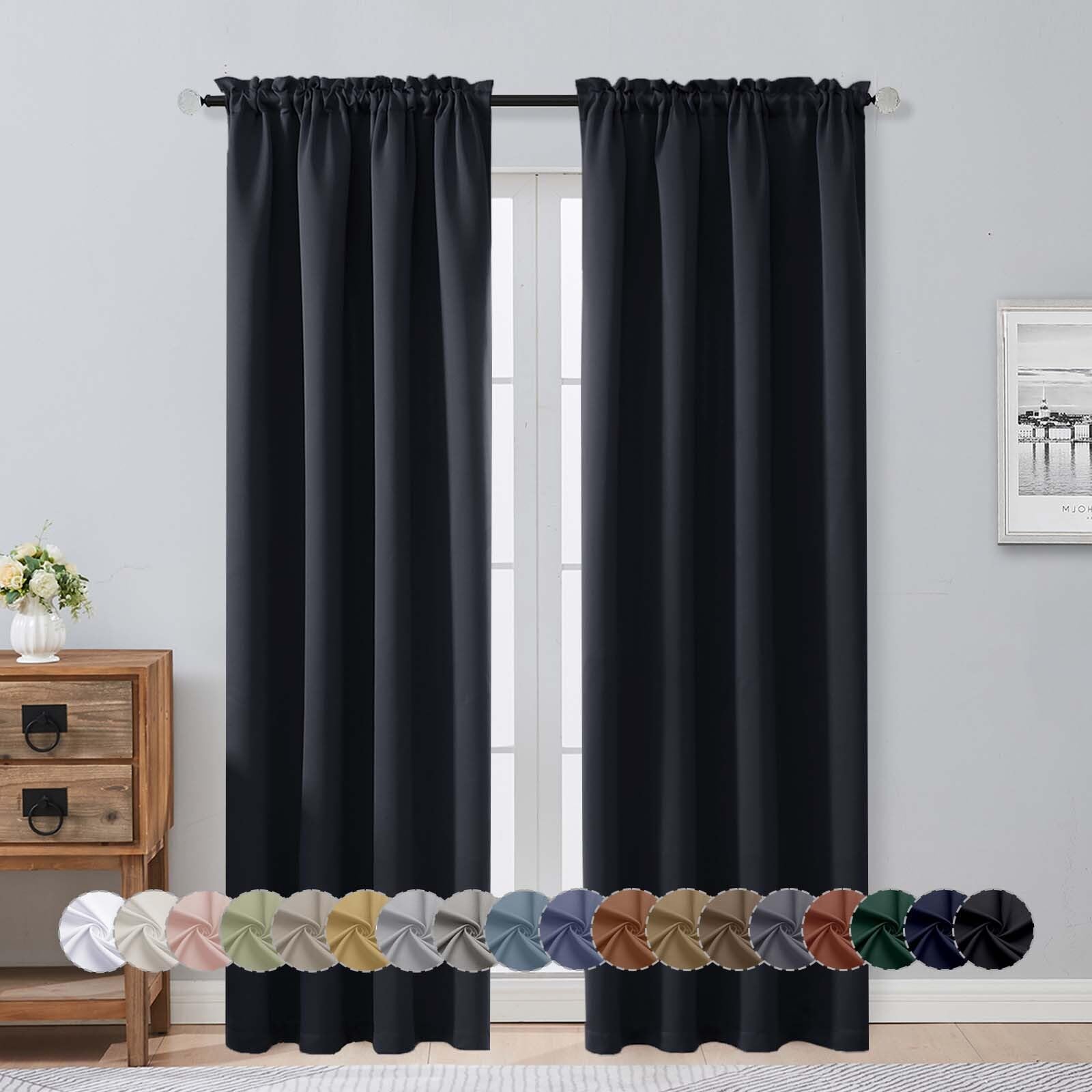 Photo 1 of Aiyufeng Halloween Black Blackout Curtains for Bedroom 84 Inch Length 2 Panels Set, Solid Thermal Insulated Privacy Living Room Window Treatment Curtains Blackout Drapes, W40 x L84 Inch, Black