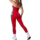 RXRXCOCO Open Back Workout Sets for Women 2 Piece Halter Tank Tops Hidden Scrunch Leggings Matching Set with Pockets