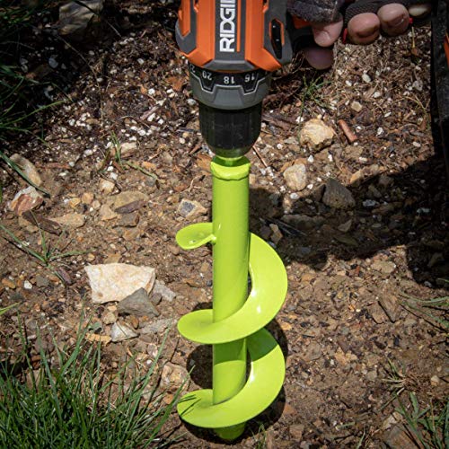 Auger Drill Bit 3.5" X 12" Non-Slip Flower Bulb Auger Rust - Post or Umbrella Hole Digger for Hex Drive Drill Garden Grass Plug Plant, Green - Thumbnail 5