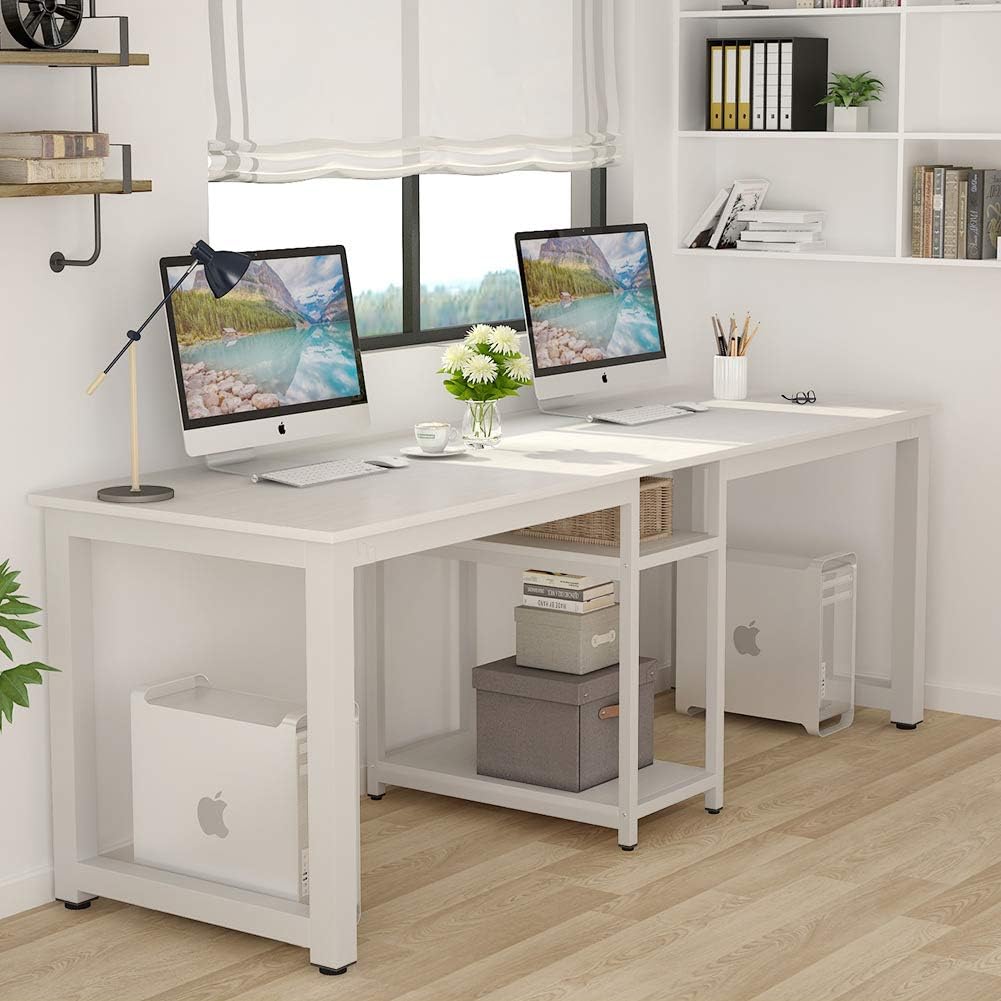 Tribesigns 78&rsquo;&rsquo; Computer Desk, Extra Large Two Person Office Desk with Shelf, Double Workstation Desk for Home Office (All White)