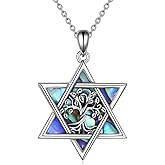 YFN Star of David Necklace Sterling Sliver Abalone Shell Tree of Life Necklace Jewish Jewelry Gifts for Women Men
