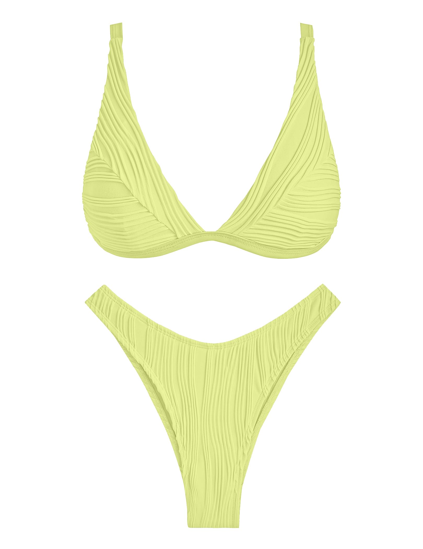 Photo 1 of ZAFUL Women's Bikini Swimwear Back Hook Bikini Set Back Clasp Bathing Suit with Bottoms Light Green Large