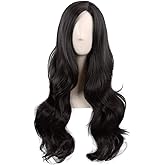 MapofBeauty 28 Inch/70 cm Cosplay Long Wavy Curly Synthetic fiber Side Bangs Anime Fashion Party Hair Wig (Black)