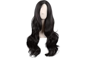MapofBeauty 28 Inch/70 cm Cosplay Long Wavy Curly Synthetic fiber Side Bangs Anime Fashion Party Hair Wig (Black)