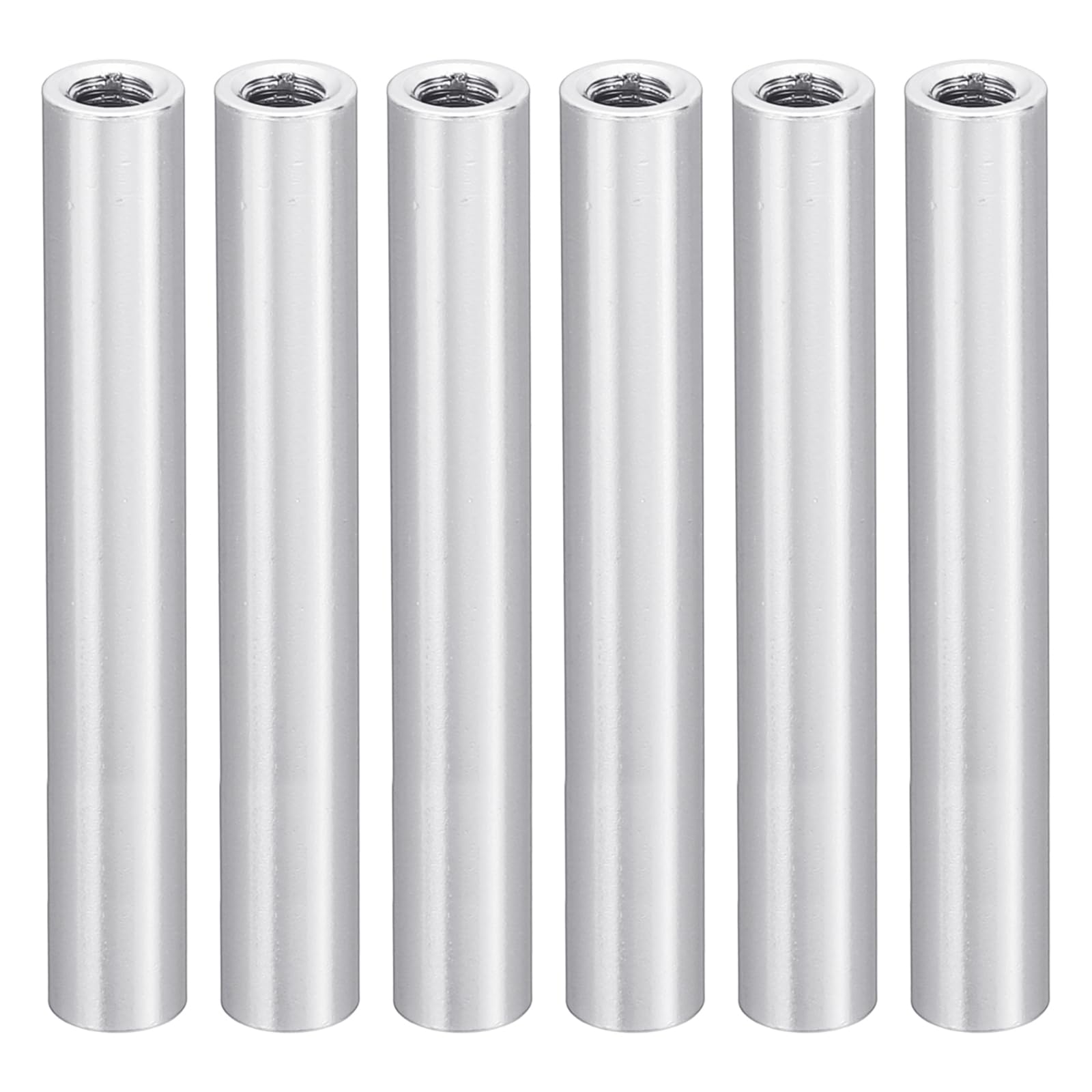 PATIKIL 6pcs M3 Metal Threaded Standoff Spacer Nuts, Round Aluminum Spacers Female Coupling Screws, 1/8" ID x 3/16" OD, Metallic Silvery 3x5x37mm