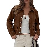 Beaully Womens Corduroy Cropped Shacket Jacket Short Button Down Long Sleeve 2026 Spring Outwear Tops