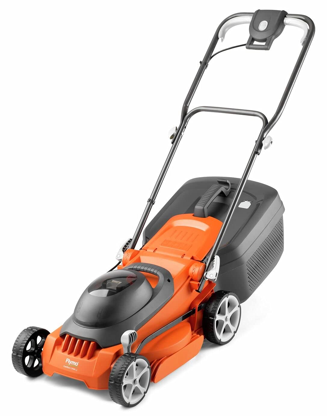 Flymo EasiStore 340R Li Cordless Rotary Lawn Mower - 40 V Battery (20 V x 2 Including Charger), 34 cm Cutting Width, 35 Litre Grass Box, Close Edge Cutting, Rear Roller, Space Saving Storage Features
