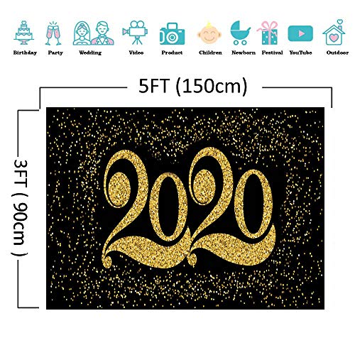 Luxury 2020 Gold Black Glitter Sequin Dots Photography Backdrop Vinyl Carnival Happy New Year Celebration Photo Background Winter Holiday Party Decorations Photo Booths Supplies 5x3ft