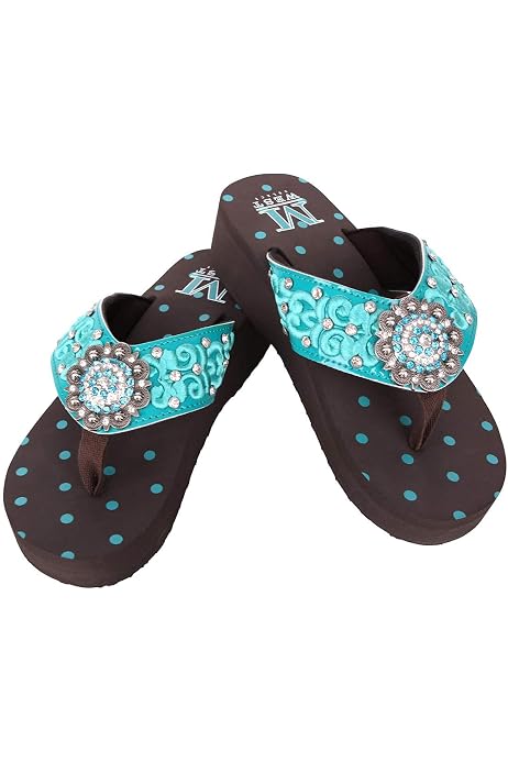 Amazon.com | Montana West Flip Flop Sandals Hand Beaded Embroidered Studded  (6B(M), Bk Desert Bling) | Flip-Flops