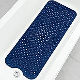 Linoows Bathtub and Shower Mats, Extra Long Non-Slip Bath Tub Mat 39 x 16 Inch, Machine Washable Bathmat with Suction Cups & Drain Holes for Bathroom Floor, Navy Blue