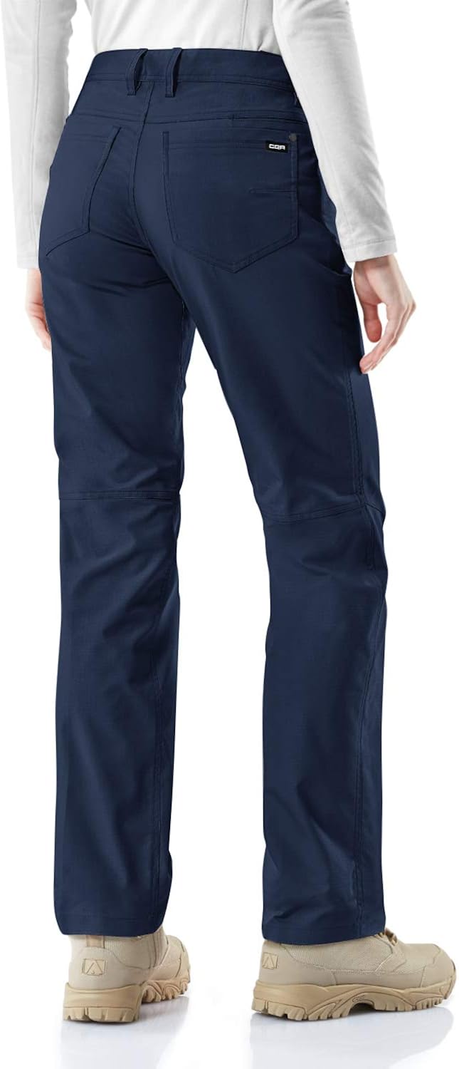 CQR Women's Flex Stretch Tactical Pants, Water Repellent Ripstop Work Pants, Elastic Waist Straight/Cargo Pants with Pockets: Clothing