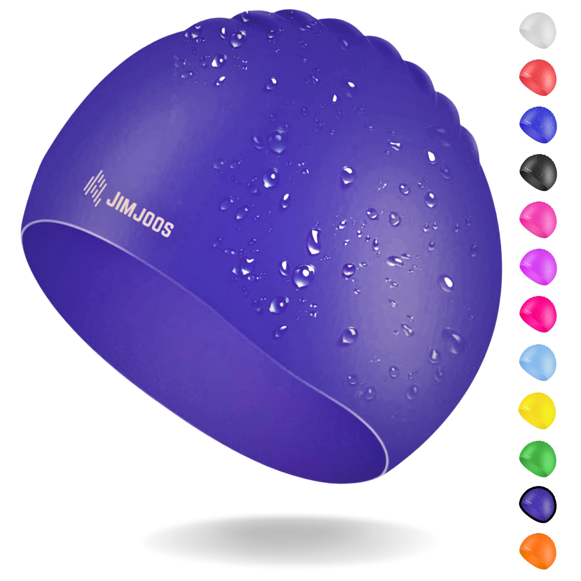 JIMJOOS Kids Swimming Cap 3–14 Years - Silicone Swim Cap for Boys & Girls - Anti-Slip, Stretchable, Waterproof Swimming Hat - Durable, Odour-Free Swim Hat with Protective Pouch (NAVY BLUE, 3-8 Years) — image 1