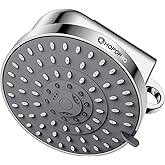 High Flow Filtered Shower Head, HOPOPRO 5 Modes High Pressure Fixed Showerhead with Filter, 2-In-1 Shower Head Filter for Hard Water, Remove 99% Chlorine, Improves Skin Hair Condition (6 Inch Silver)