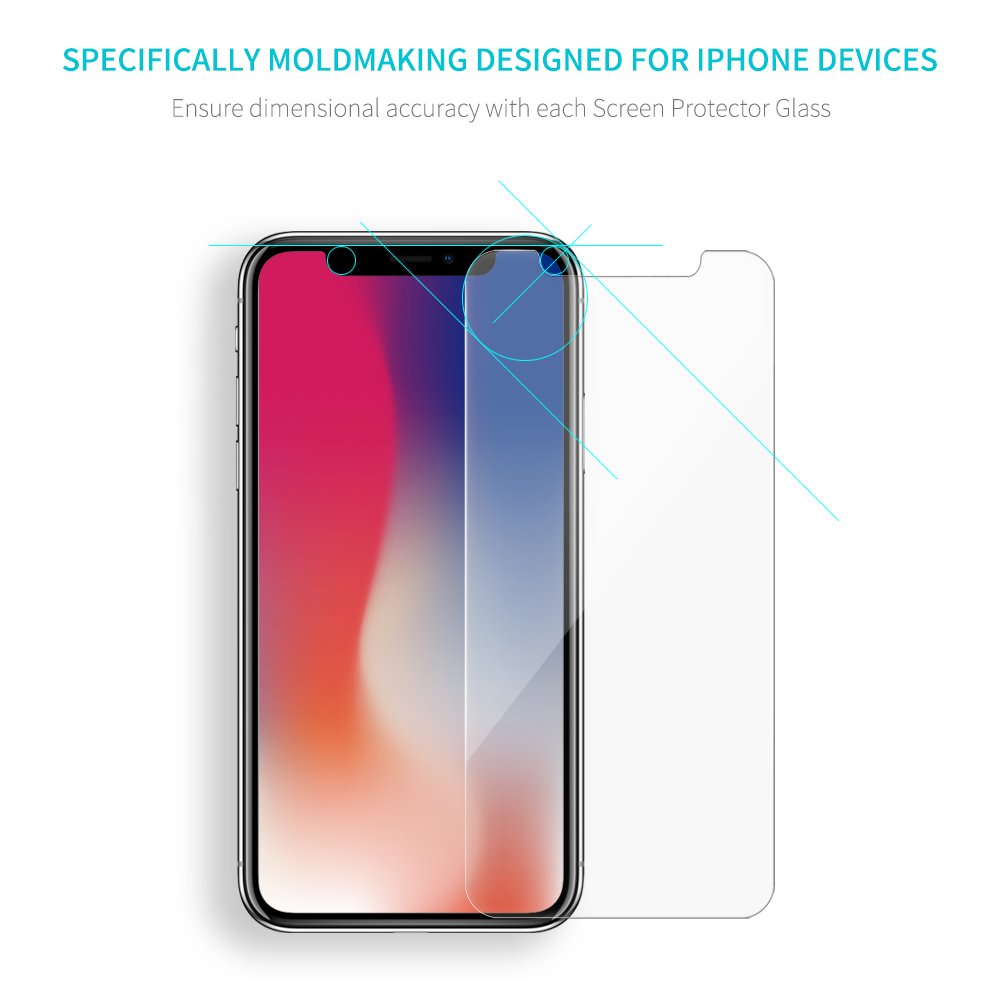 [2 PACK] Roadwi iPhone X Screen Protector Tempered Glass for Apple iPhone X / 10[5.8 Inch], [Scratch Resistant] Touch Accurate][Impact Absorb] [Easy Install]