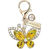 MONNEL MC587 Little Crystal Butterfly Lobster Clasp 3D Charm for Women with Velvet Bag (Yellow,1 Piece)