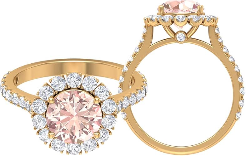 Amazon ソリティアハローリングテーパーシャンクリングサイドストーン付き 3 41 Ct 宝石カテドラルリング D Vssi モアッサナイト 8mm ラボ人工モルガナイト結婚指輪 14k イエローゴールド Size 11 リング 通販