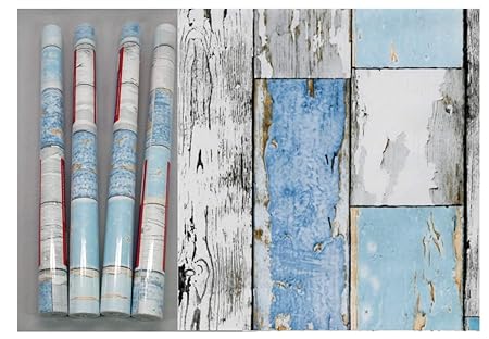 i.stHOME Kebefolie 4er Set - Möbelfolie Holz Scrapwood Blue - Dekorfolie je Rolle 45 x 200 cm - Selbstklebefolie - Selbstkleb