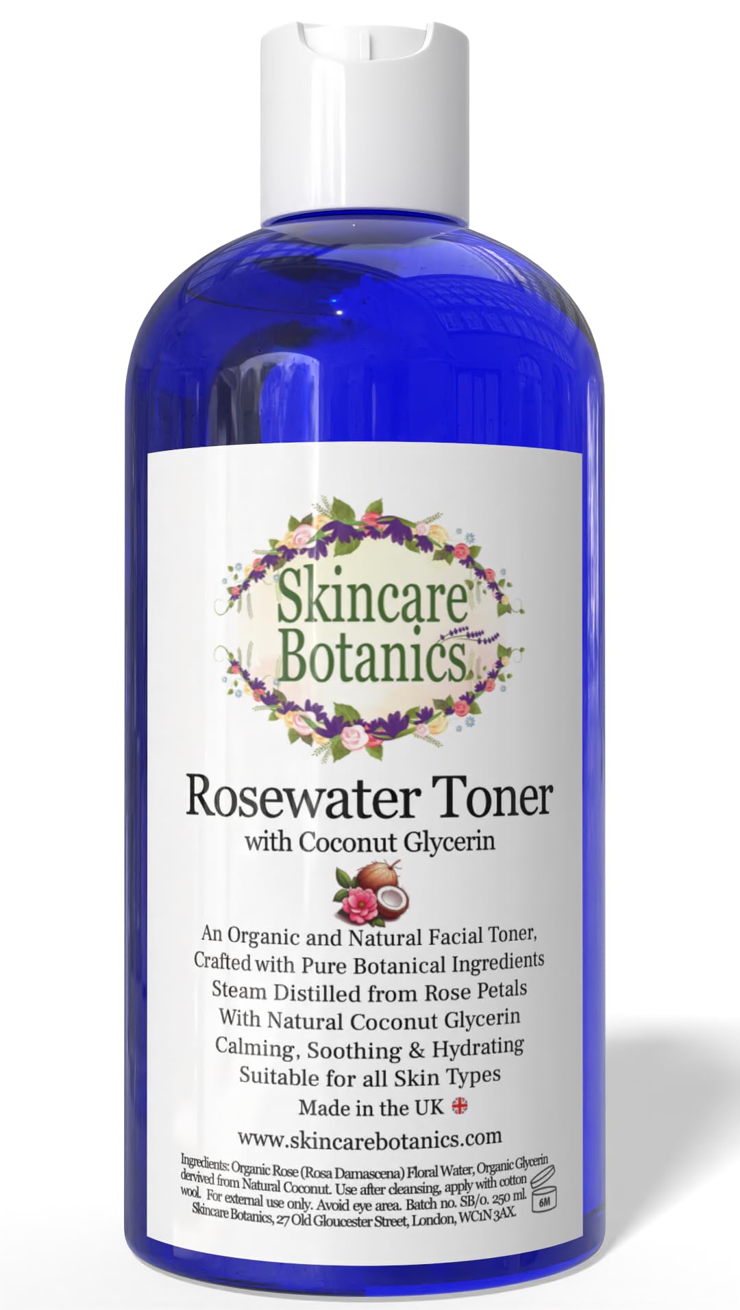 Skincare Botanics Rosewater & Coconut Glycerin Facial Toner | Calming, Soothing & Hydrating | 250ml