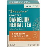 Teeccino Dandelion Caramel Nut Tea - 10 Tea Bags - Caffeine Free, Roasted Herbal Tea with Prebiotics, 3x More Herbs than Regular Tea Bags, Gluten Free