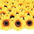 Mocoosy 100 Pcs Sunflowers Artificial Flower Heads, 2.8 Inch Mini Fake Sunflowers Bulk, Yellow Silk Sun Flower Head Decorations DIY Floral Crafts Wedding Arrangement Baby Shower Party Home Decor