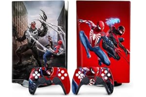 Toxxos PS5 Skin - Disc Edition Console and Controller Accessories Cover Skins PS5 Controller Skin Gift ps5 Skins for Console Full Set PS5 Skin Spider Gery and Red