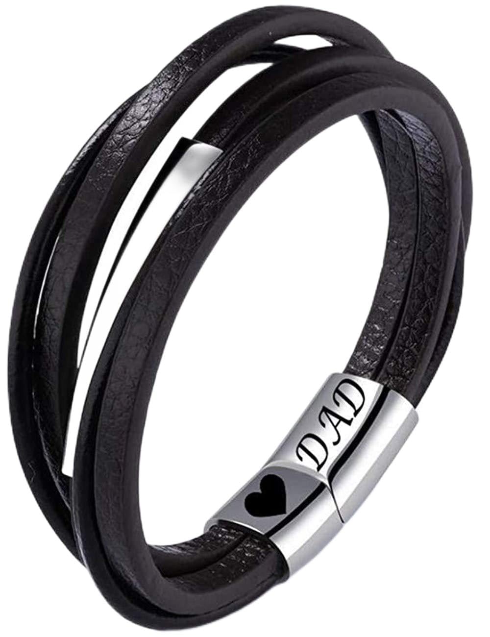 Gkmamrg fathers day gifts Dad Engraved Men Bracelet Braided Black Silicone Stainless Steel Bangle with Gift Box for Father Gift