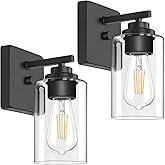 Set of 2 Wall Sconces for Bathroom, Modern Vanity Light Fixtures, Matte Black Wall Mount Lighting Lanterns, Farmhouse Wall Li
