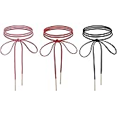 Geyynow 3 PCS Gothic Tie Necklace, Red Bow Ribbon Choker, Sexy Long Black Wrap Around Necklace for Women