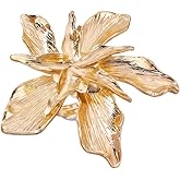 Flgtby Gold Oversized 3D Floral Adjustable Ring for Women - Bold Statement Jewelry, Luxury Textured Flower Design, Hypoallergenic Alloy - Unique Fashion Accessories,Exaggerated and Stylish