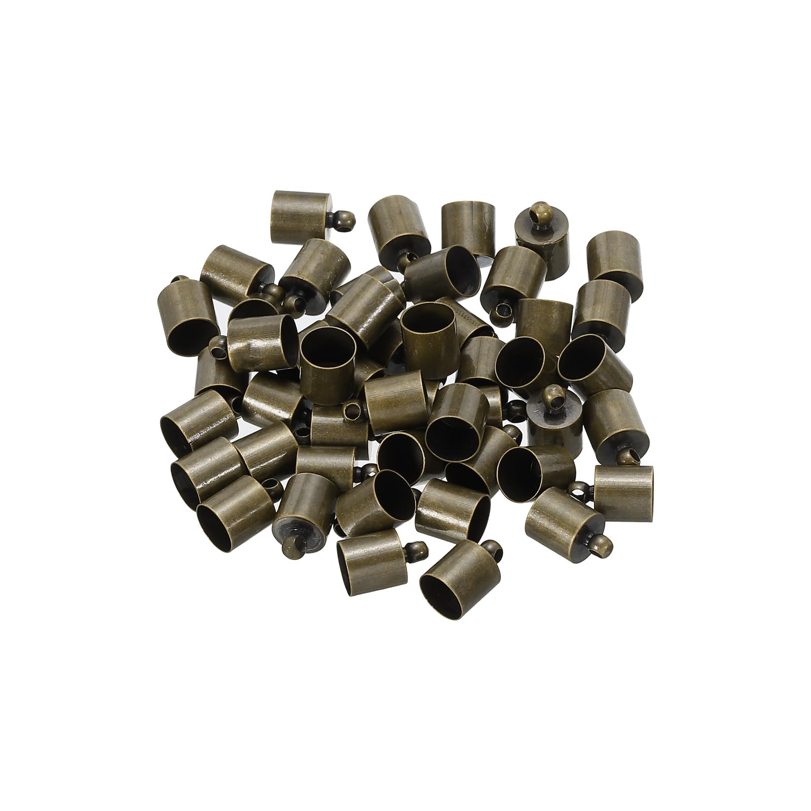 PATIKIL 50Pcs Cord End Caps 7.6mm End Cap Barrel Beads Kumihimo End Caps Brass for Leather Cord, Tassels, Jewelry Making 12mm Length Bronze