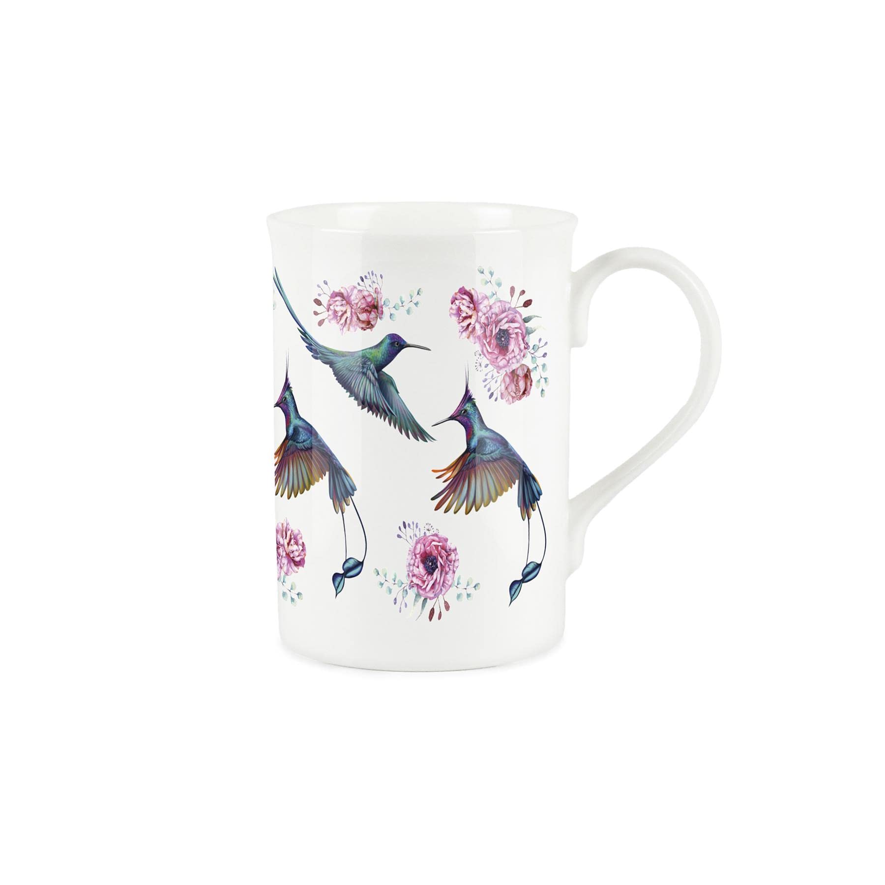 Purely Home Hummingbird & Rose Mug - Fine Bone China White Cup Coffee/Tea Present Gift