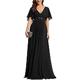 Ever-Pretty Women's Chiffon V-Neck Mother of Bride Dresses A-Line Ruched Short Sleeves Appliques Bridesmaid Dress Formal Gown