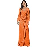 Ywwaaq V Neck Mother of The Bride Dresses Long Sleeve Ruffled Sparkly Formal Dresses for Women