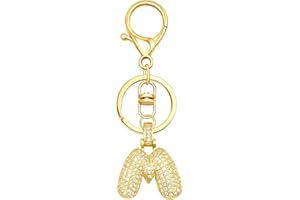 SKYFUN Initial Letter Keychains for Women Men Sparkly Zircon Gold Silver Letter A-Z Bubble Letter Pendant Charm for Key Purse