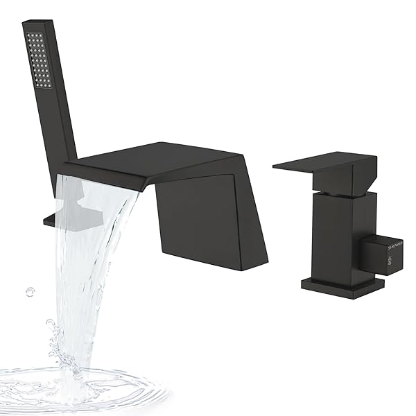 LIWEIKE BLACK ROMAN TUB FAUCET WITH SPRAYER, DECK...