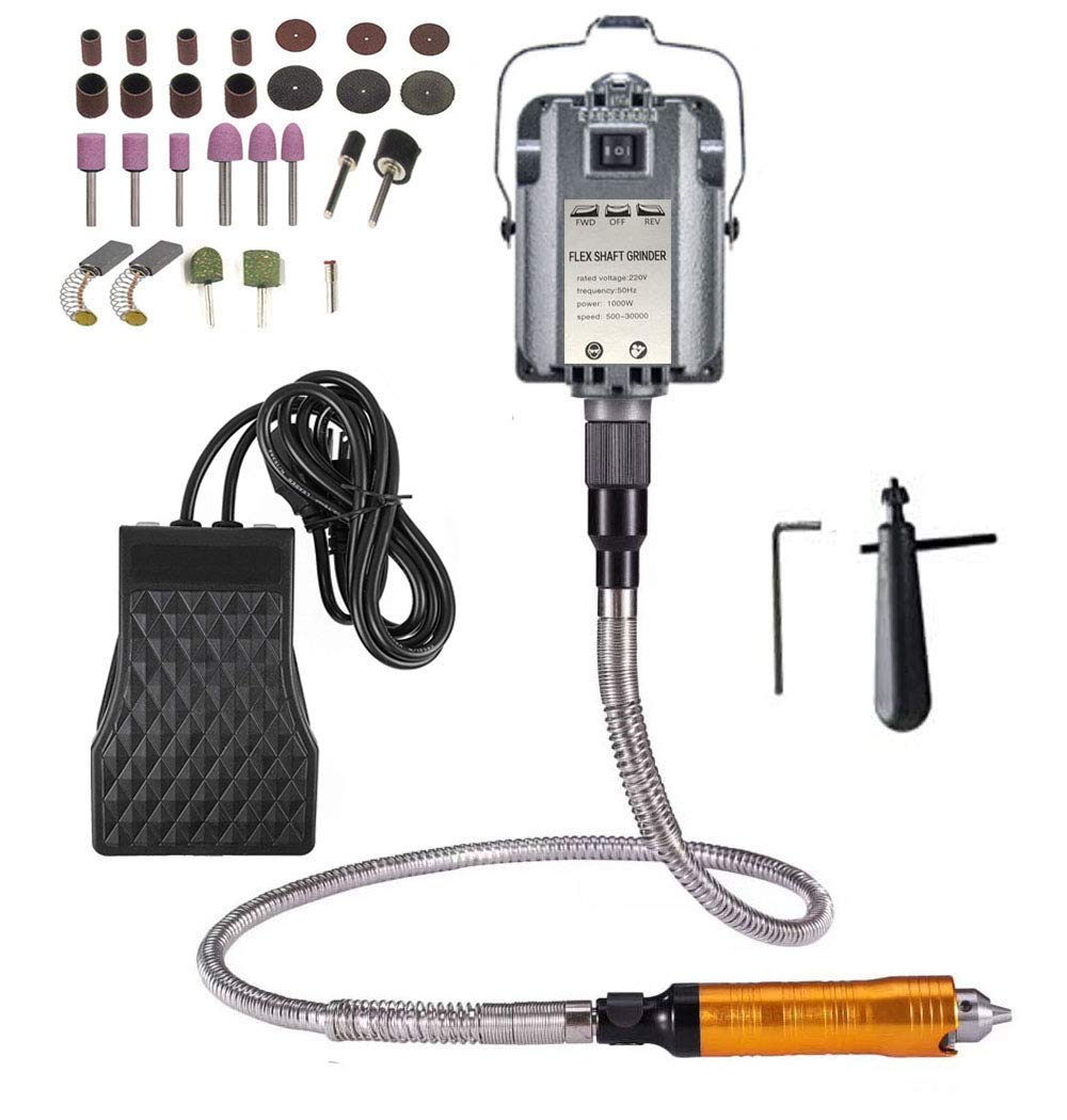 Seababyhouse 1000W Rotary Tool Flex Shaft Electric Hanging Grinder Carver, Forward and Reverse Rotation, Multi-Function Metalworking Jewelry Tool Repair Kit, Metal Flexible Shaft, 30000 RPM