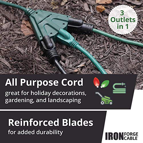 25 Foot Outdoor Extension Cord with 3 Electrical Power Outlets 16/3