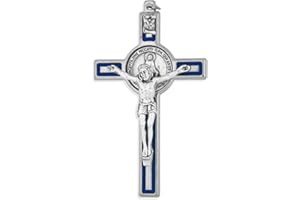 Venerare Marian Crucifix Pendant with Miraculous Medal and Blue Enamel
