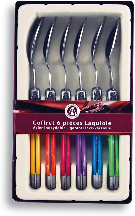 Coutellerie Tarrerias-Bonjean Set of 6 Laguiole Coffee Spoons Mixed Colours in a Box