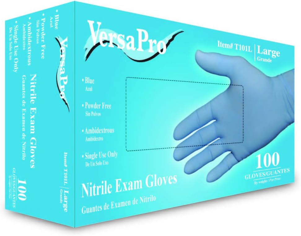 Diagnostics Direct T101LB VersaPro Nitrile Exam Glove, Non-Latex, Powder Free, Large (Pack of 100)