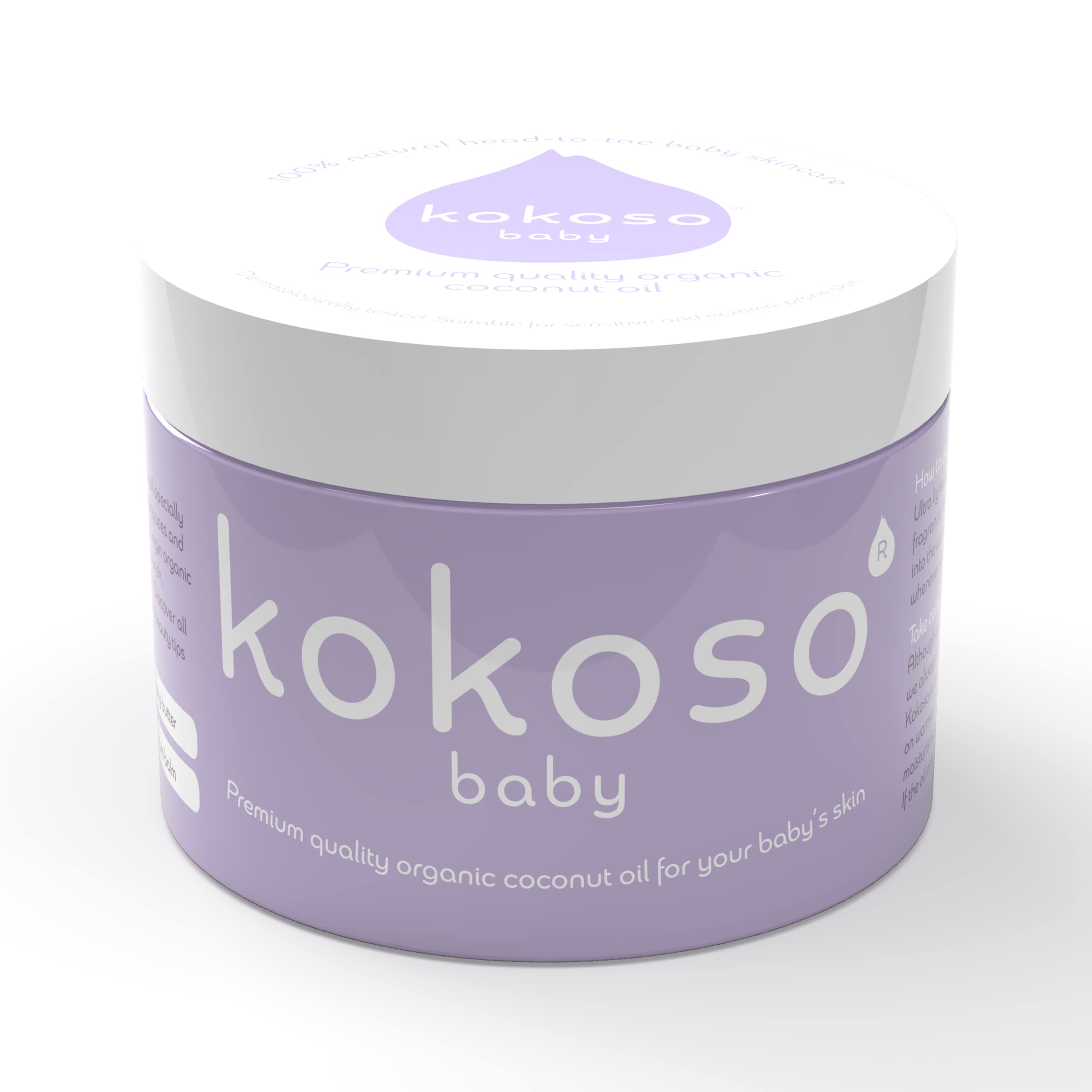 Kokoso Baby - Organic Coconut Oil - 100% Natural Baby Oil - For Dry, Sensitive Skin & Eczema Prone Skin - Ultra Lightweight & Non Greasy - Suitable from Newborn Upwards - 70g