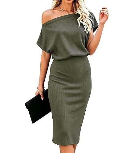 Ezbelle Women's Off The Shoulder Dress Short Sleeve Casual Summer Bodycon