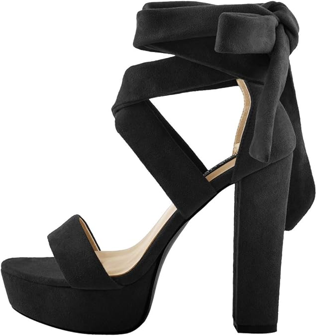 Amazon.com | Only maker One Band Lace Up Platform Ankle Strap Block Heel Strappy Sandals Super 