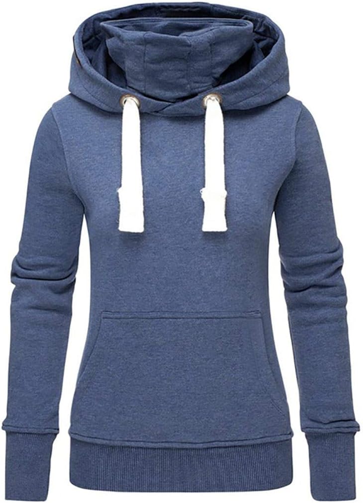 Xmiral Pullover Hooded Ladies Solid Color Turtleneck Drawstring Large Size Hoodie