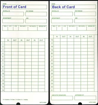 Amazon.com : 50 uPTC1000-1 Compatible Time Cards for uPunch HN3000