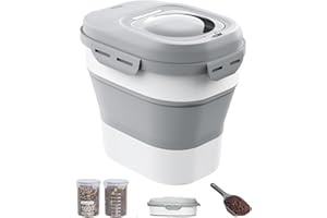 DDMOMMY 30-35 Lbs Dog Food Storage Container Collapsible Dog Food Container with Airtight Lids, Wheels, Scoop and 2pcs Food Storage Containers, Large Pet food storage for Dog, Cat (Grey)